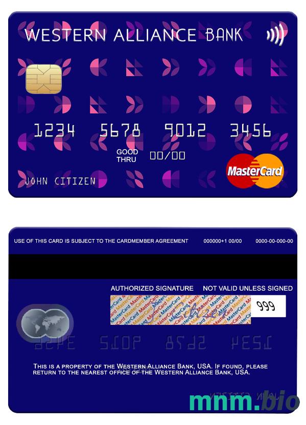 USA Western Alliance Bank przykład karty mastercard w formacie PSD